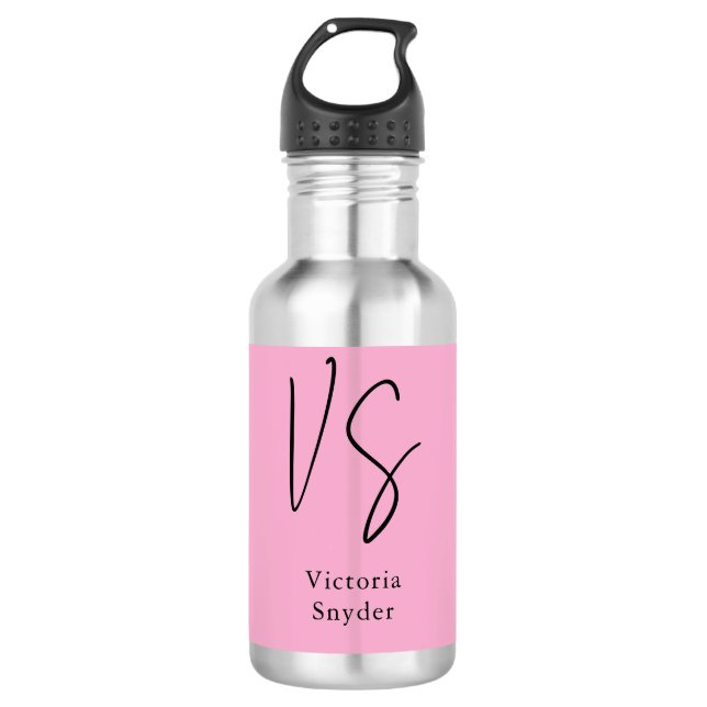 Stilvolle Monogram Beruflich Light Pink Edelstahlflasche (Vorderseite)