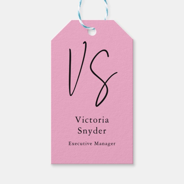 Stilvolle Monogram Beruflich Light Pink Geschenkanhänger (Vorderseite)
