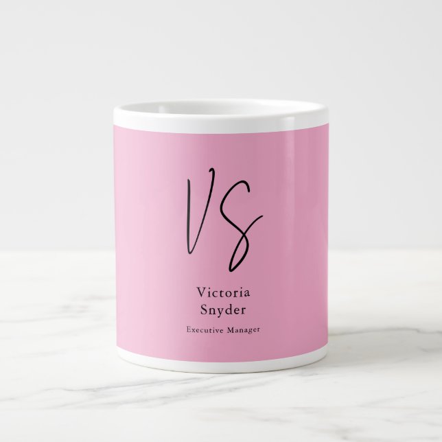 Stilvolle Monogram Beruflich Light Pink Jumbo-Tasse (Vorderseite)