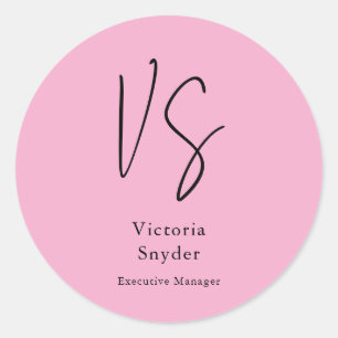Stilvolle Monogram Beruflich Light Pink Runder Aufkleber
