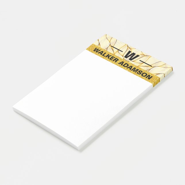 Stilvolle Monogram Black Gold Name, Minimal Elegan Post-it Klebezettel (angewinkelt)