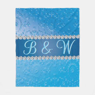Stilvolle Monogram Blue Blume Wunderbar Fleecedecke