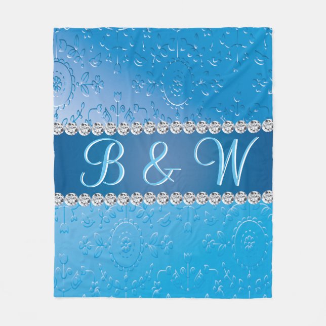 Stilvolle Monogram Blue Blume Wunderbar Fleecedecke (Vorderseite)