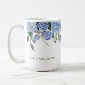 Stilvolle Monogram Blue Blumenrinde Kaffeetasse