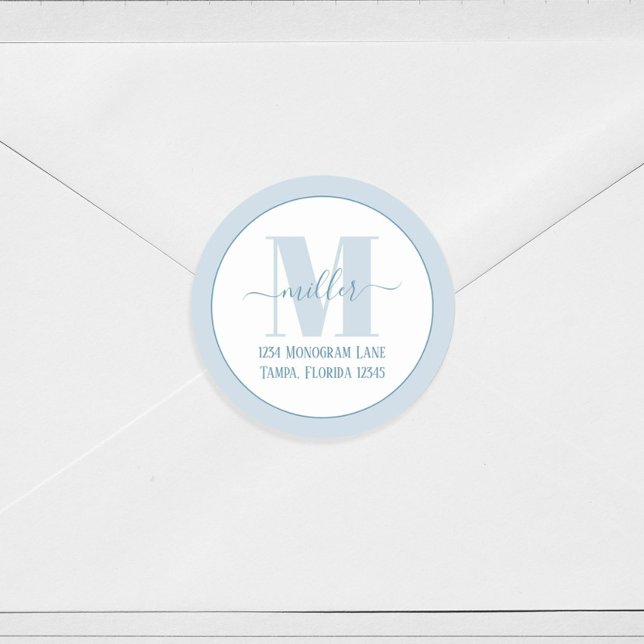 Stilvolle Monogram Blue Simple Rücksendeadresse Runder Aufkleber (Von Creator hochgeladen)