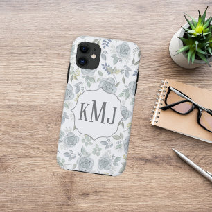 Stilvolle Monogram Botanical Blue Rose Aquarell Case-Mate iPhone Hülle