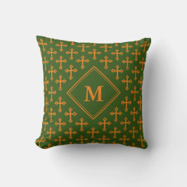 Stilvolle Monogram CROSS Green Orange Kissen
