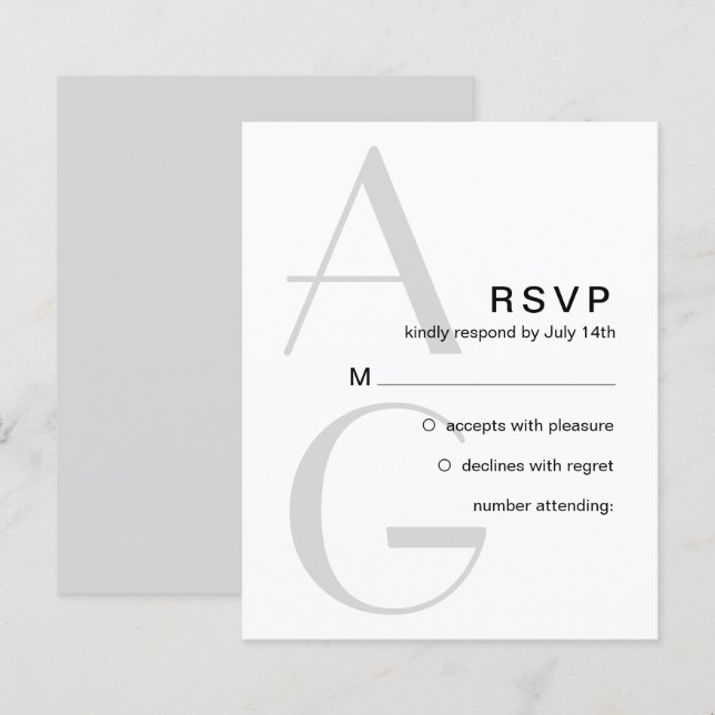 Stilvolle Monogram. Einfache moderne Hochzeit RSVP (Vorne/Hinten)