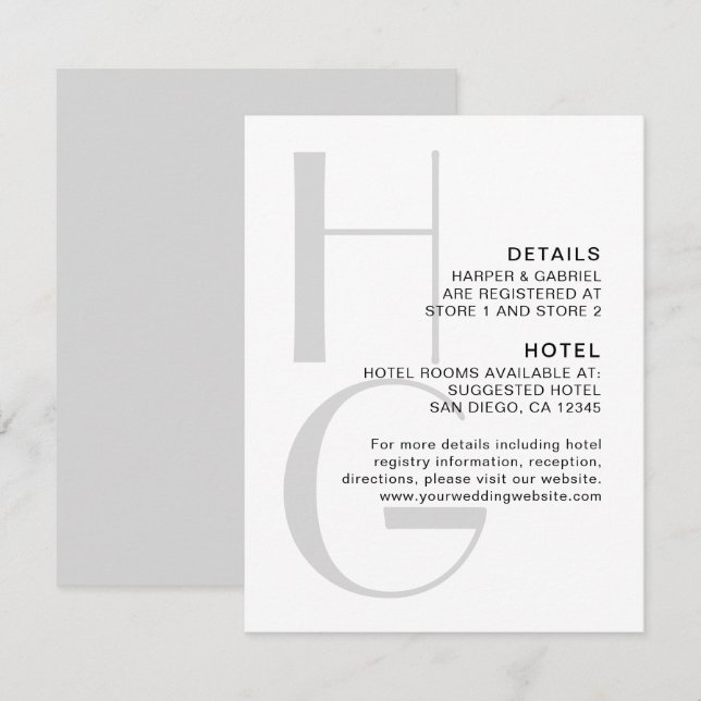 Stilvolle Monogram. Einfache, moderne Hochzeitsdet Begleitkarte (Vorne/Hinten)