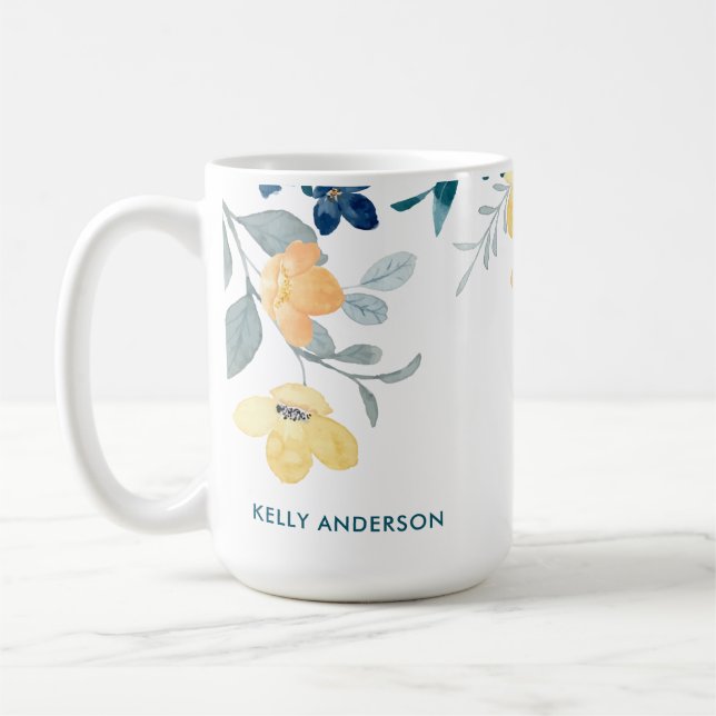 Stilvolle Monogram, gelb & blau Kaffeetasse (Links)