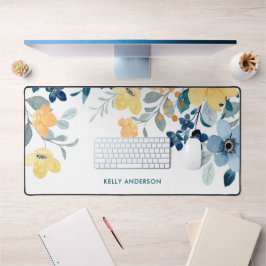 Stilvolle Monogram, gelb & blau Schreibtischunterlage