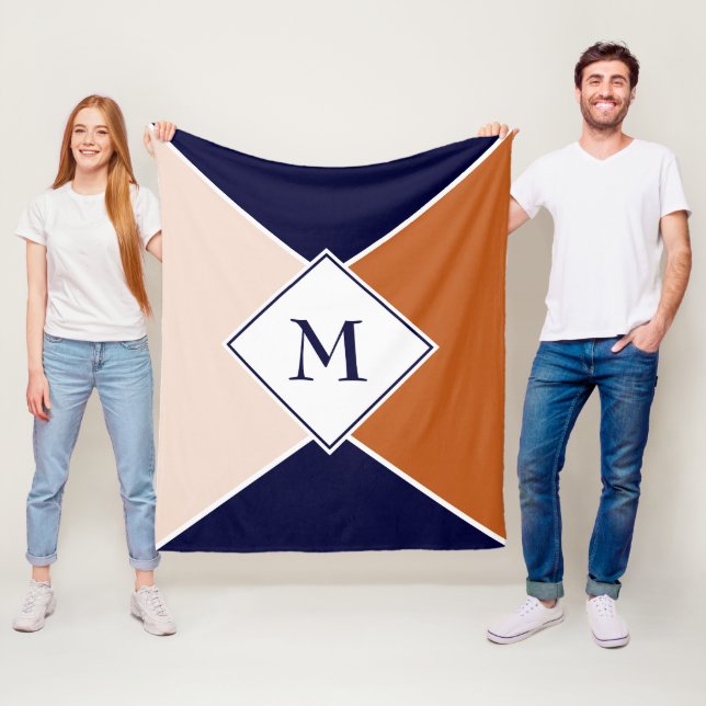 Stilvolle MONOGRAM Geometric | Tan-Creme Fleecedecke (Beispiel)