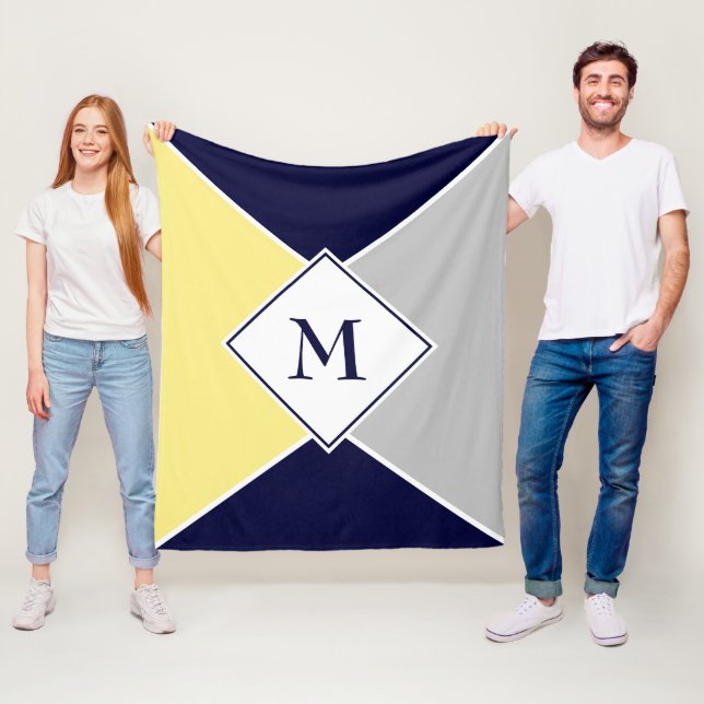 Stilvolle MONOGRAM Geometric | Yellow Grey Fleecedecke (Beispiel)