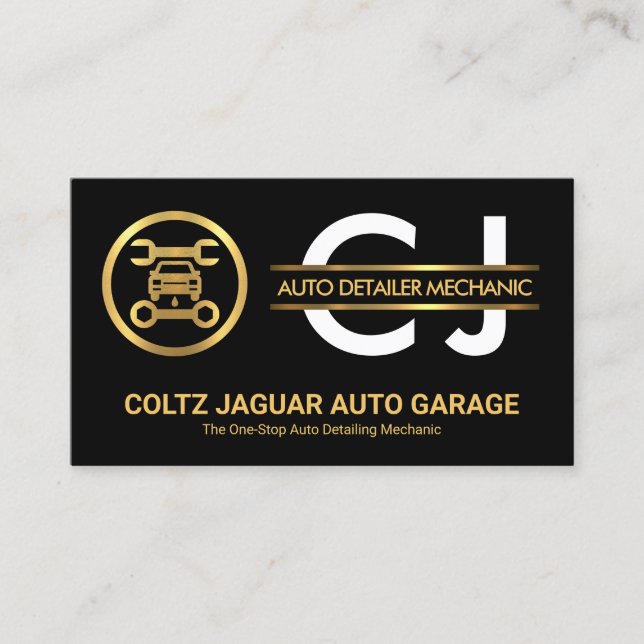 Stilvolle Monogram Gold Placard Auto Garage Visitenkarte (Vorderseite)