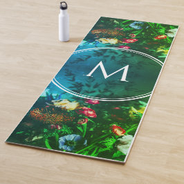 Stilvolle Monogram GREEN Floral Bouquet Yogamatte