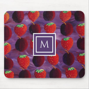 Stilvolle Monogram-Initialplatten und Erdbeeren Mousepad