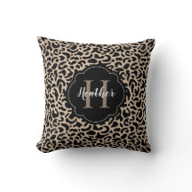 Stilvolle Monogram Leopard Print Throw Kissen