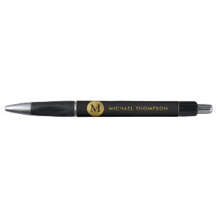 Stilvolle Monogram Moderne Elegante Black Gold Kugelschreiber