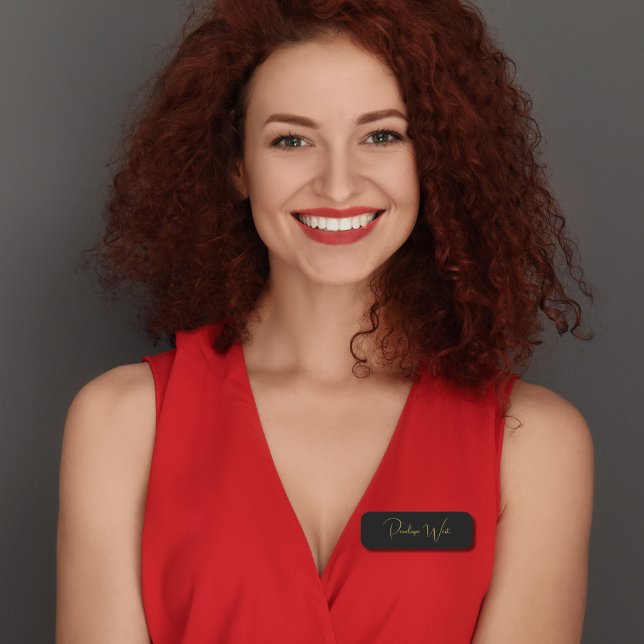 Stilvolle Monogram Moderne Minimal Black Gold Scri Namensschild (Von Creator hochgeladen)