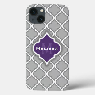 Stilvolle Monogram Name Lila Gray marokkanisches M Case-Mate iPhone Hülle