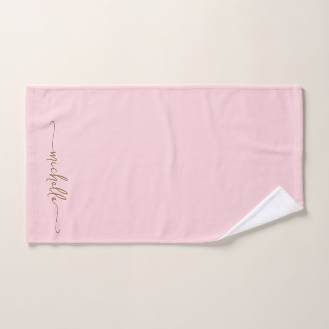 Stilvolle Monogram Name Script Blush Pink Gold Handtuch (Handtuch)