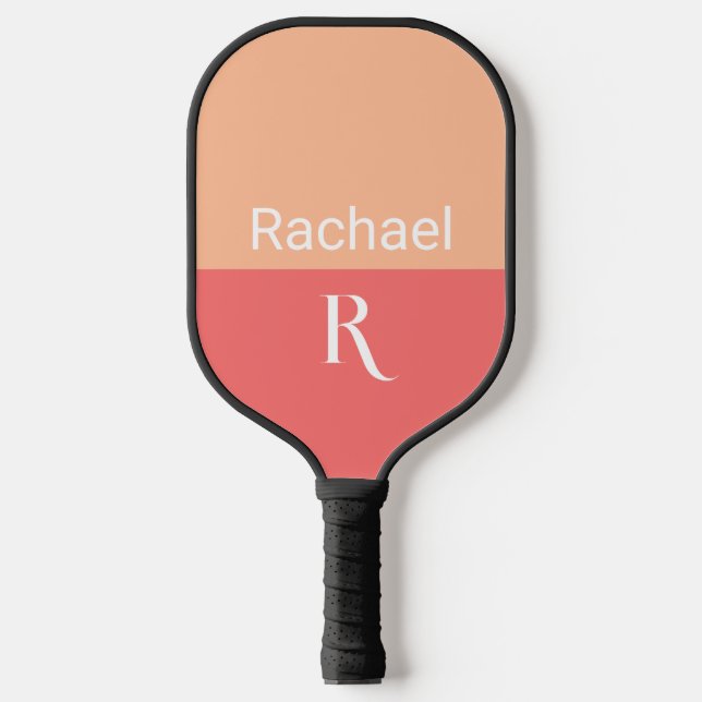Stilvolle Monogram Name Typografy Peach Pickleball Schläger (Vorderseite)