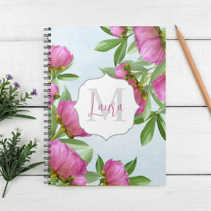Stilvolle Monogram Pink Botanical Peonies Elegant Notizblock