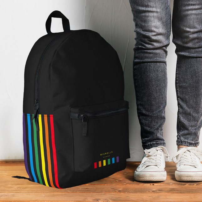 Stilvolle Monogram-Rainbow-Pride-Streifen Bedruckter Rucksack (Stylish Monogram Rainbow Pride Stripes Printed Backpack
)