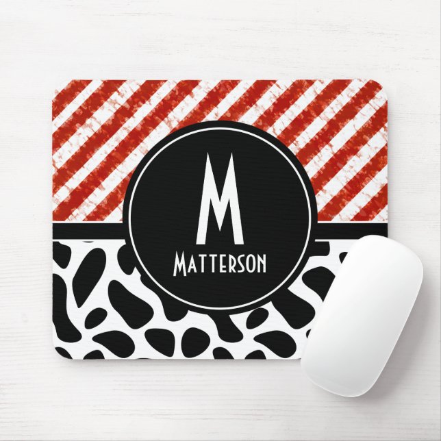 Stilvolle Monogram Red White Black Personalize Mousepad (Mit Mouse)