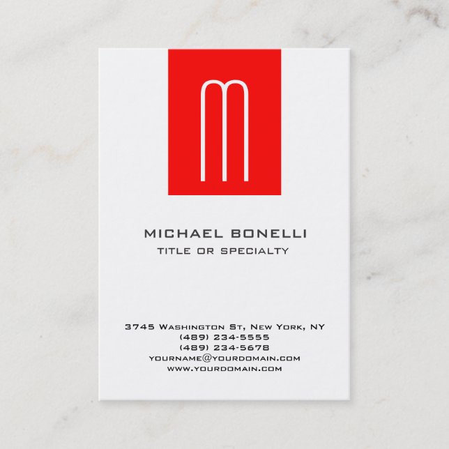 Stilvolle Monogram Red White Chubby Business Card Visitenkarte (Vorderseite)