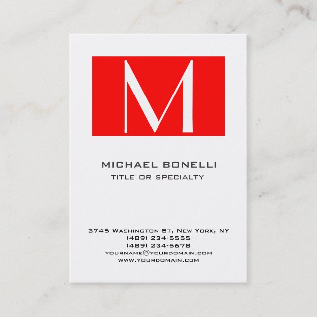 Stilvolle Monogram Red White Simple Business Card Visitenkarte (Vorderseite)