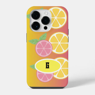 Stilvolle Monogram, rosa und gelb iPhone 14 Pro Hülle