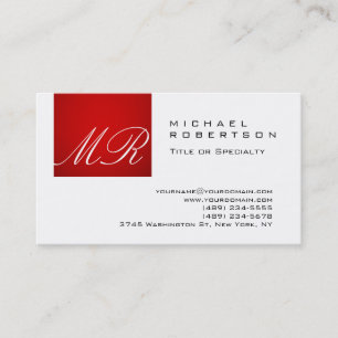 Stilvolle Monogram Script White Red Business Card Visitenkarte