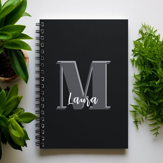 Stilvolle Monogram Simple Calligraphy Typografy Notizblock (Simple black and white monogram notebook
)
