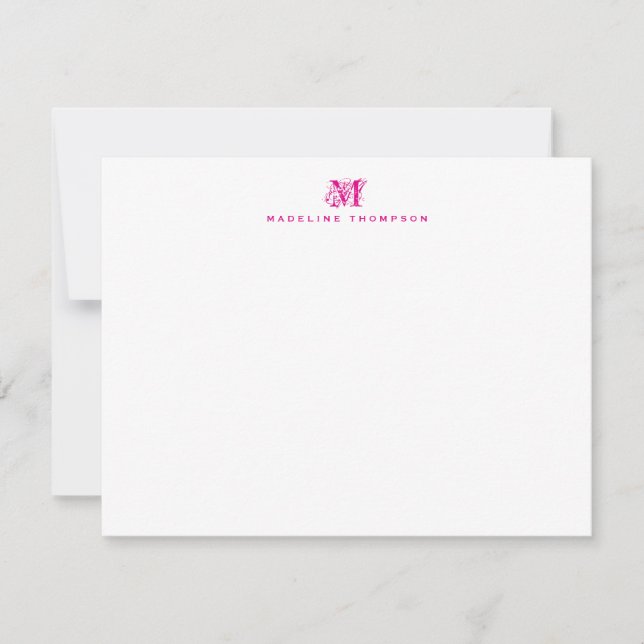 Stilvolle Monogram Simple Magenta Note Card Mitteilungskarte (Vorderseite)