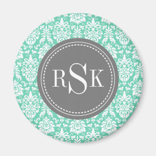Stilvolle Monogram Trio Mint Damask Magnet