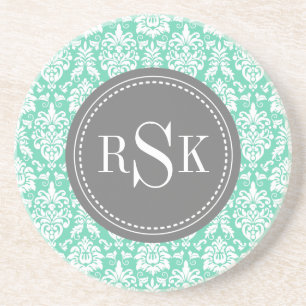 Stilvolle Monogram Trio Mint Damask Untersetzer