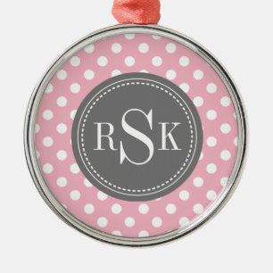 Stilvolle Monogram Trio Pink Polka Dots Silbernes Ornament