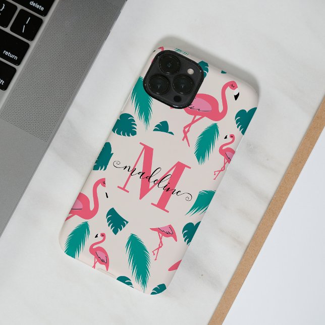 Stilvolle monogram Tropical Blätter Hot Pink Flami Case-Mate iPhone Hülle (Von Creator hochgeladen)