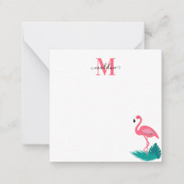 Stilvolle Monogram Tropical Pink Flamingo Square 2 Mitteilungskarte