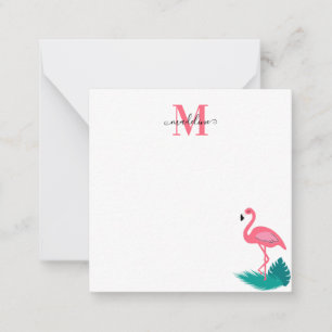 Stilvolle Monogram Tropical Pink Flamingo Square 2 Mitteilungskarte