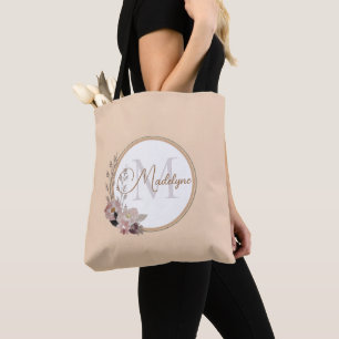 Stilvolle Monogram Watercolor Floral Tote Bag