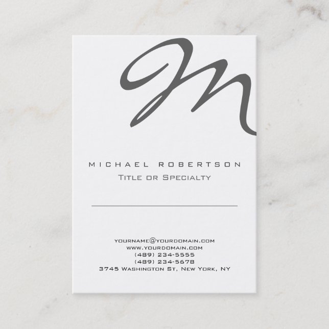 Stilvolle Monogram White Clean Business Card Visitenkarte (Vorderseite)