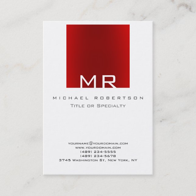 Stilvolle Monogram White Dark Red Business Card Visitenkarte (Vorderseite)