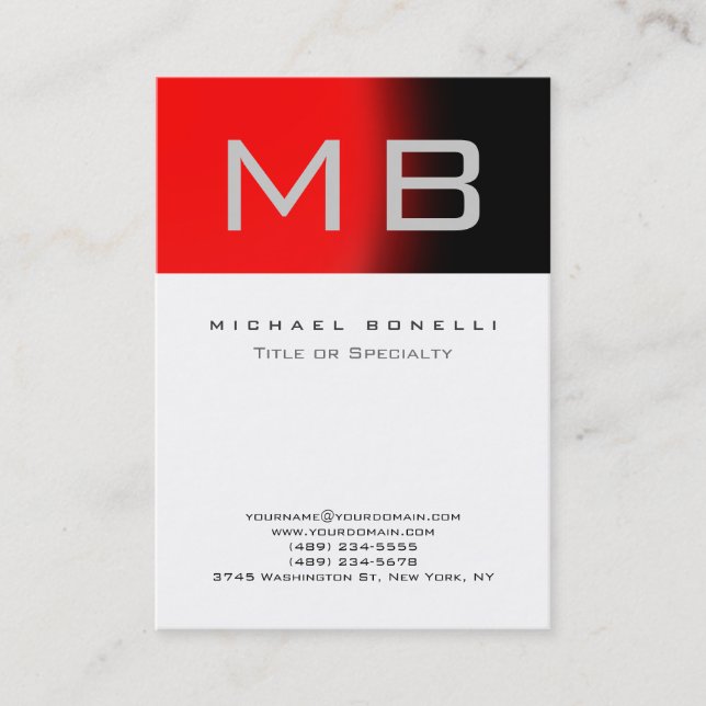 Stilvolle Monogram White Gray Red Business Card Visitenkarte (Vorderseite)