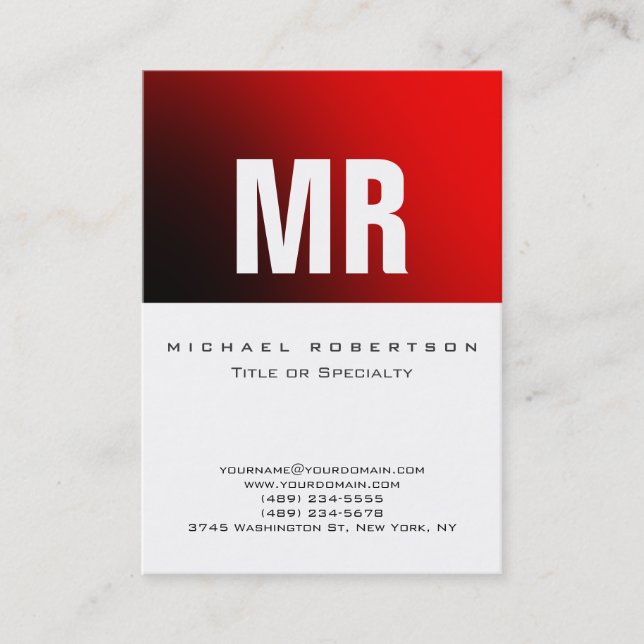 Stilvolle Monogram White Red Business Card Visitenkarte (Vorderseite)