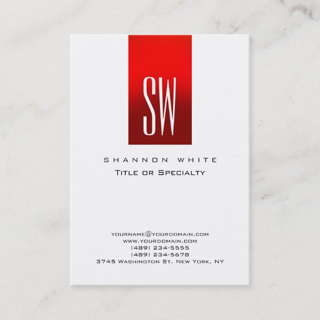 Stilvolle Monogram White Red Modern Visitenkarte (Vorderseite)