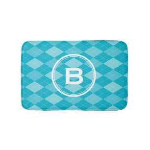 Stilvolle Monogramm Aqua Blue Raute Badematte
