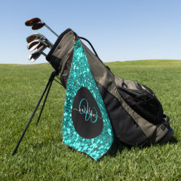 Stilvolle Monogramm Aqua Glitzer Name schwarz Golfhandtuch
