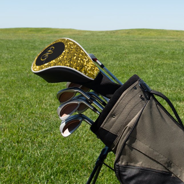 Stilvolle monogramm goldene Glitzer schwarz Golf Headcover (In SItu)